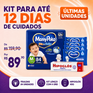 Kit MamyPoko para Até 12 Dias de Cuidados – Fraldas 80 Unds + 4 pcts Lenços + Hipoglós 40g